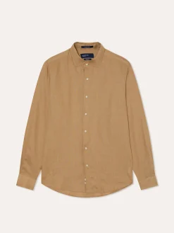 New Regular Fit Open Shirt in 100% Linen Camisas Casuais|Camisas Casuais