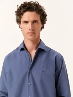 Discount Regular Fit Overdye Poplin Shirt with Open Collar Camisas Casuais