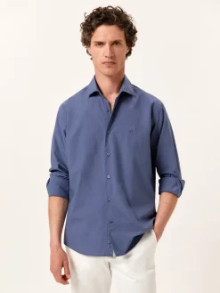 Discount Regular Fit Overdye Poplin Shirt with Open Collar Camisas Casuais