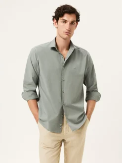 Best Regular Fit Overdye Poplin Shirt With Open Collar Camisas Casuais