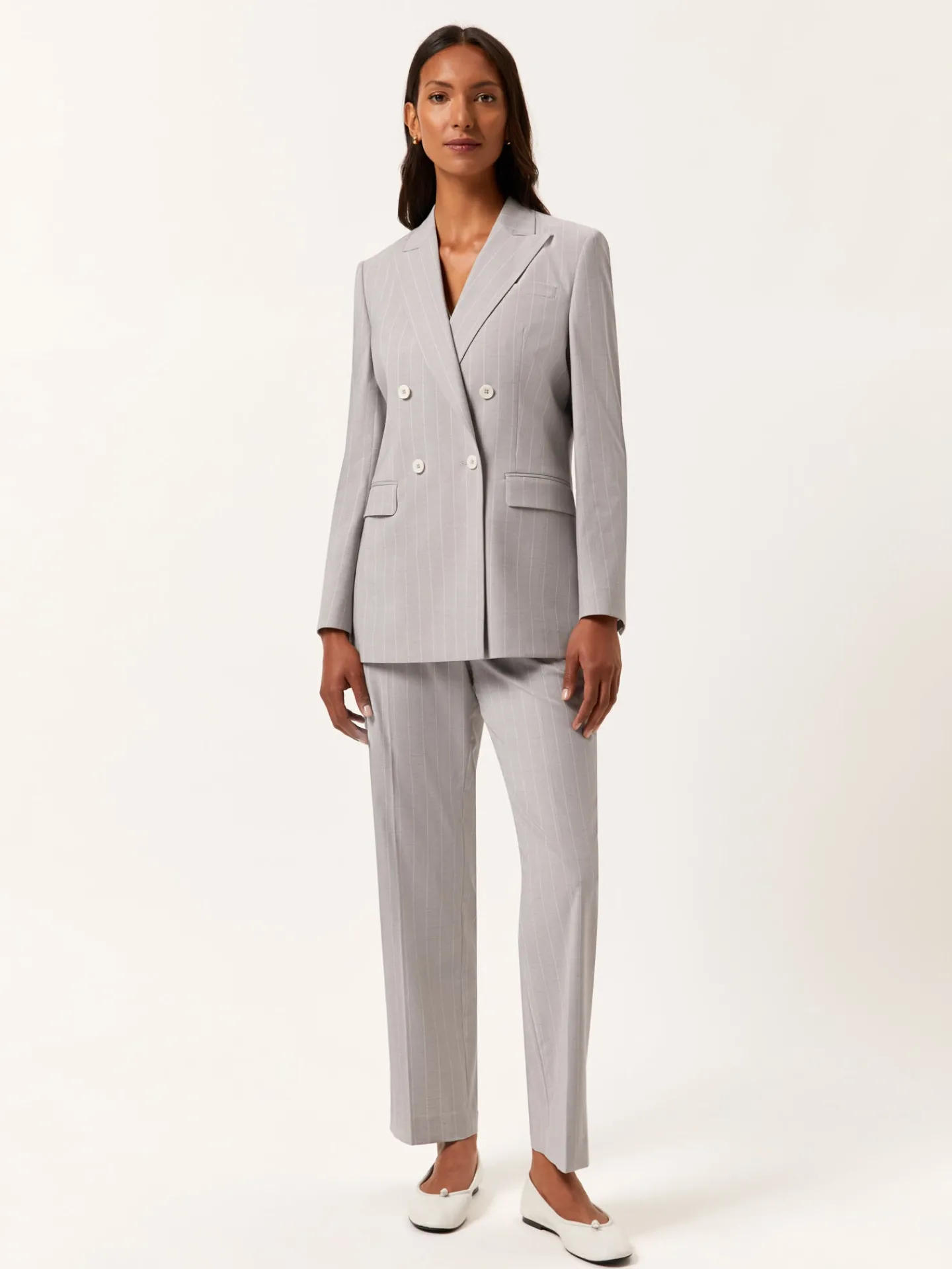 Sale Regular Fit Pinstripe Trousers In Rayon & Cotton Blend MULHER Fatos|Calças De Fato