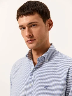 Regular Fit Striped Oxford Shirt in 100% BCI Cotton Camisas Casuais|Camisas Casuais