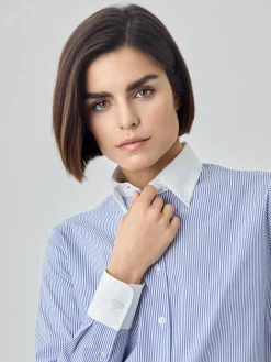Hot Regular Fit Striped Poplin Comfort Shirt With Button-donw Collar MULHER Camisas