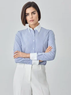 Hot Regular Fit Striped Poplin Comfort Shirt With Button-donw Collar MULHER Camisas