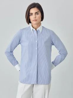 Hot Regular Fit Striped Poplin Comfort Shirt With Button-donw Collar MULHER Camisas