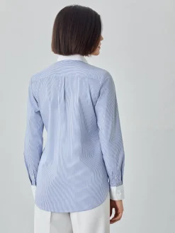 Hot Regular Fit Striped Poplin Comfort Shirt With Button-donw Collar MULHER Camisas