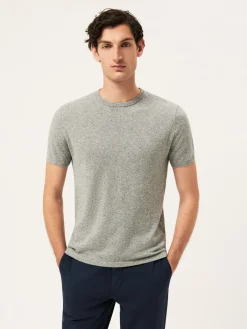 Discount Short Sleeve Crew Neck Sweater In Cotton Linen Blend Camisolas