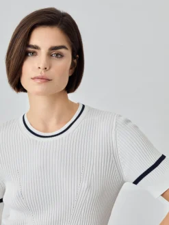 Clearance Short Sleeve Rib Knit Sweater In Viscose Blend MULHER Camisolas