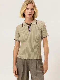 Clearance Short-Sleeve Polo Sweater With Gold Button In Viscose Blend MULHER Polos