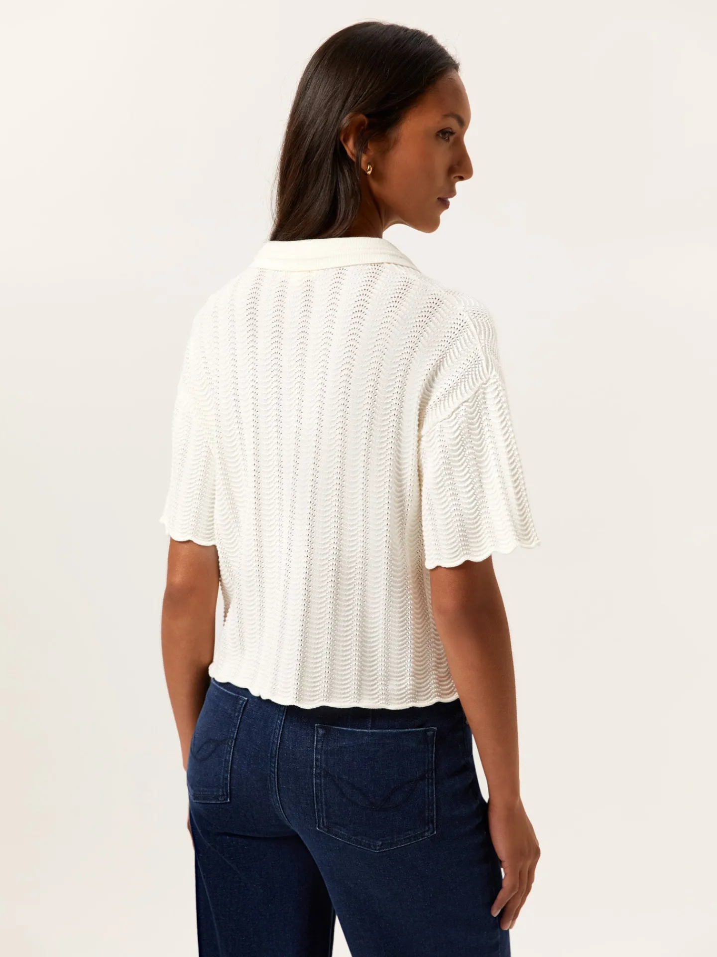 New Short-Sleeve Polo Sweater With Fancy Knitting In Cotton MULHER Polos