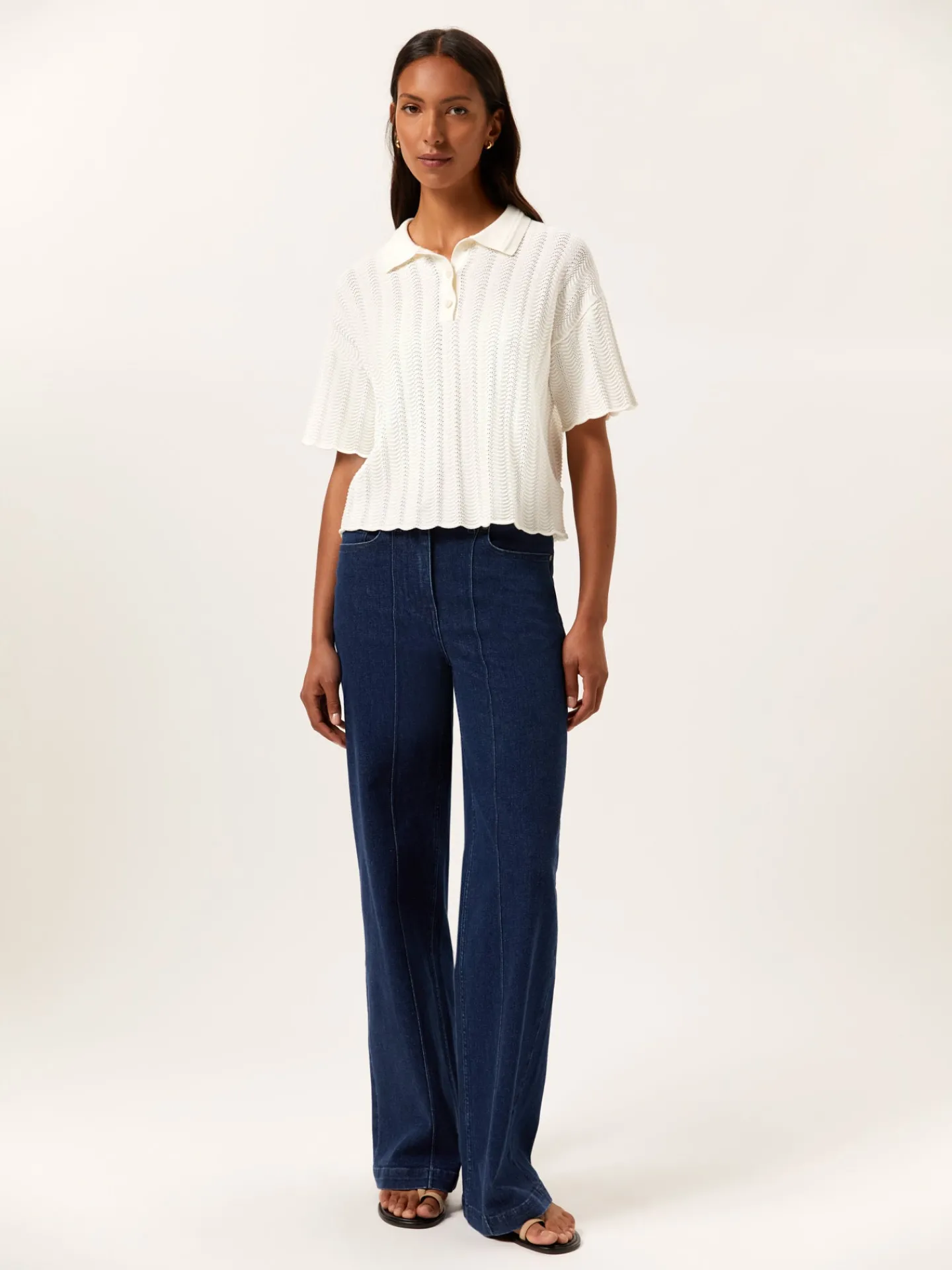New Short-Sleeve Polo Sweater With Fancy Knitting In Cotton MULHER Polos
