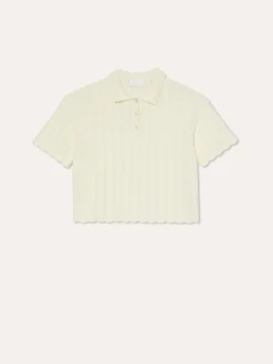 New Short-Sleeve Polo Sweater With Fancy Knitting In Cotton MULHER Polos