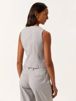 Single-Breasted Pinstripe Suit Vest In Rayon & Cotton Blend MULHER Fatos