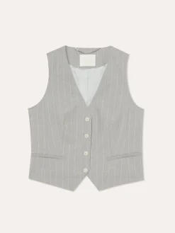 Single-Breasted Pinstripe Suit Vest In Rayon & Cotton Blend MULHER Fatos