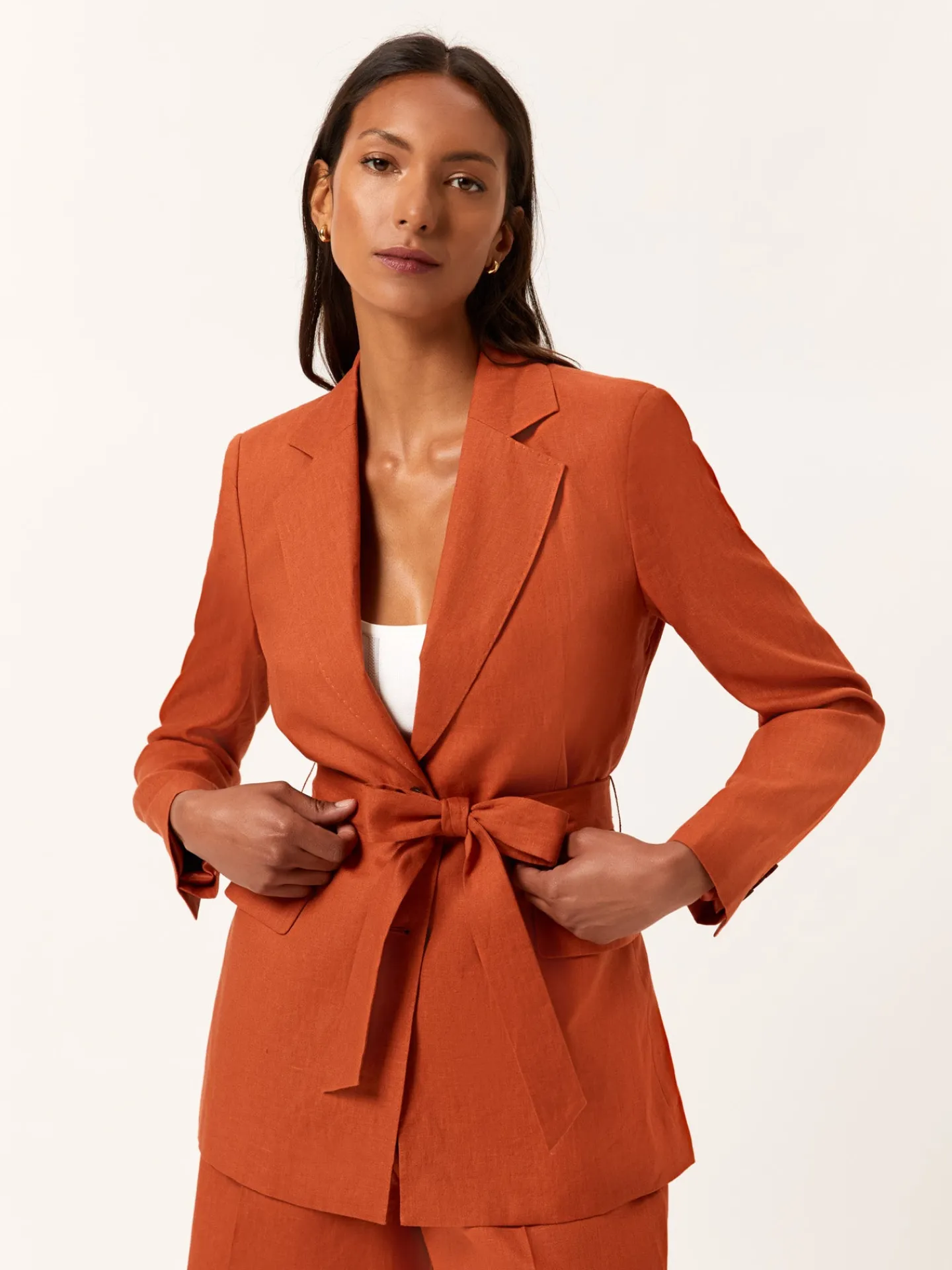 Clearance Single-Breasted Suit Blazer In 100%Linen With Belt MULHER Fatos|Blazers