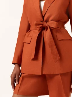 Clearance Single-Breasted Suit Blazer In 100%Linen With Belt MULHER Fatos|Blazers
