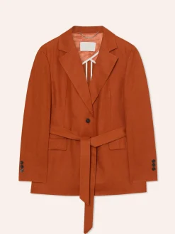 Clearance Single-Breasted Suit Blazer In 100%Linen With Belt MULHER Fatos|Blazers