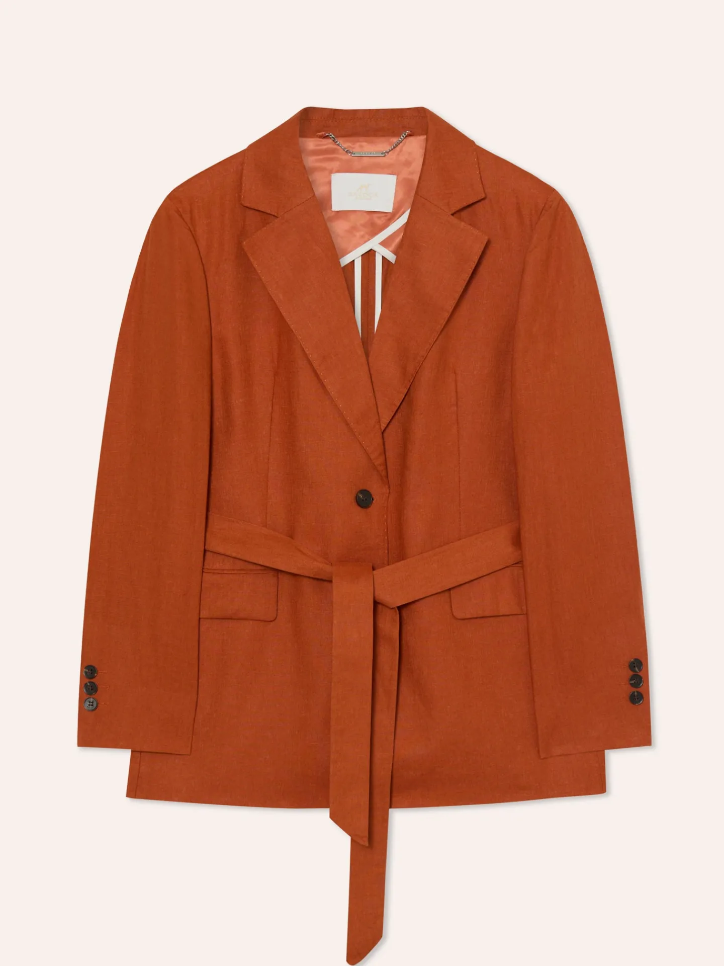 Clearance Single-Breasted Suit Blazer In 100%Linen With Belt MULHER Fatos|Blazers