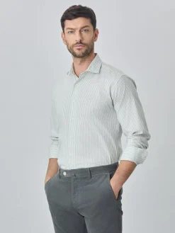 Outlet Slim fit 100% bci cotton striped oxford shirt Camisas Casuais