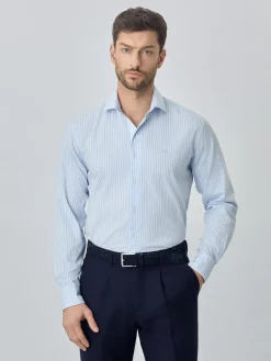 Slim fit 100% bci cotton striped oxford shirt Camisas Casuais
