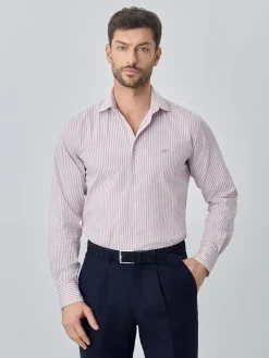 Outlet Slim fit 100% bci cotton striped oxford shirt Camisas Casuais
