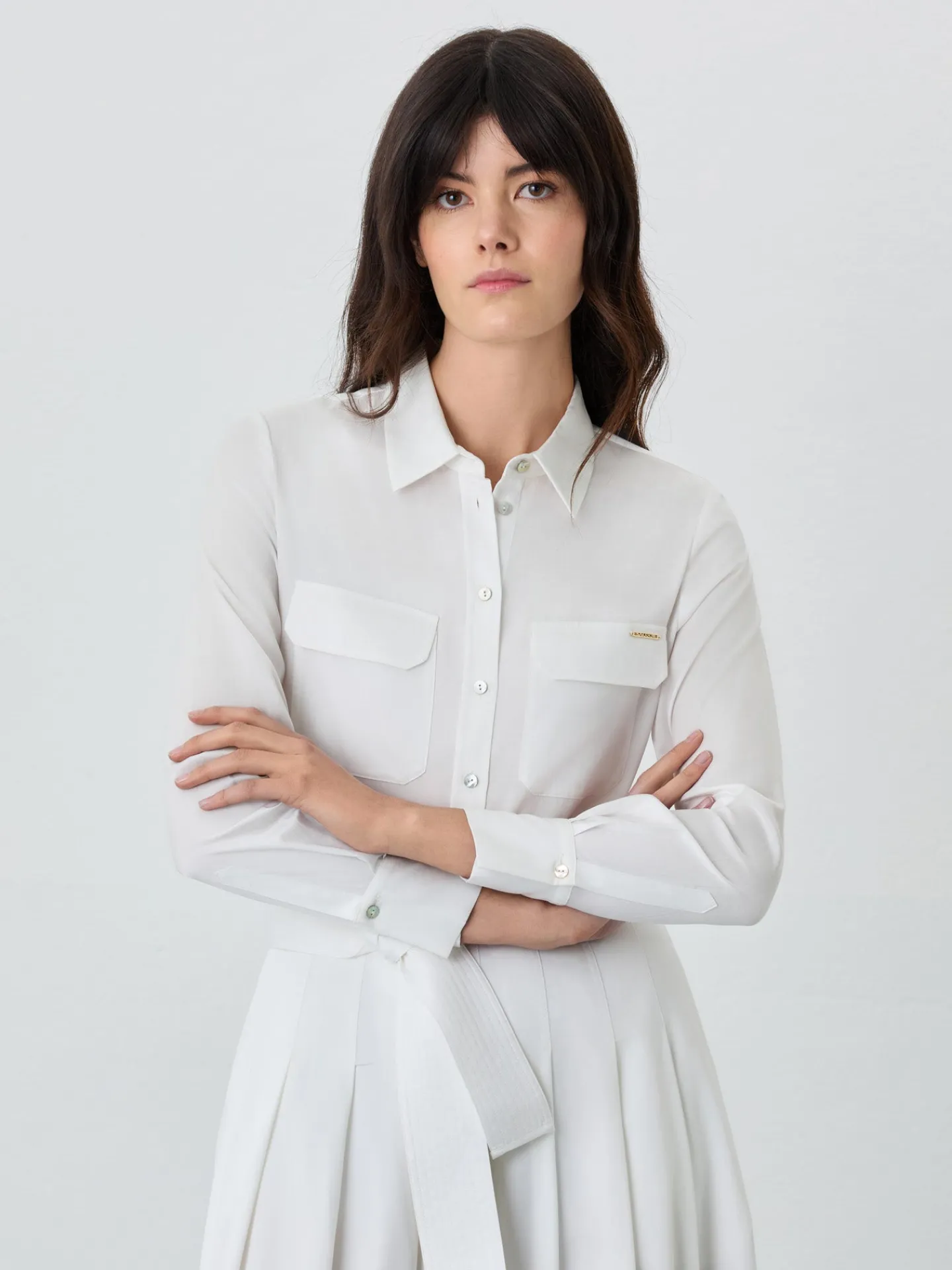 Discount Slim Fit Blouse In Cotton Blend Satin MULHER Blusas