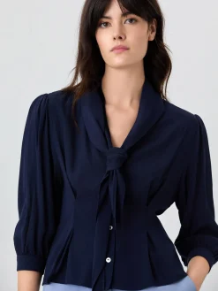 Discount Slim Fit Blouse In Viscose And Lenzing Blend With Removable Scarf MULHER Blusas