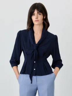 Discount Slim Fit Blouse In Viscose And Lenzing Blend With Removable Scarf MULHER Blusas