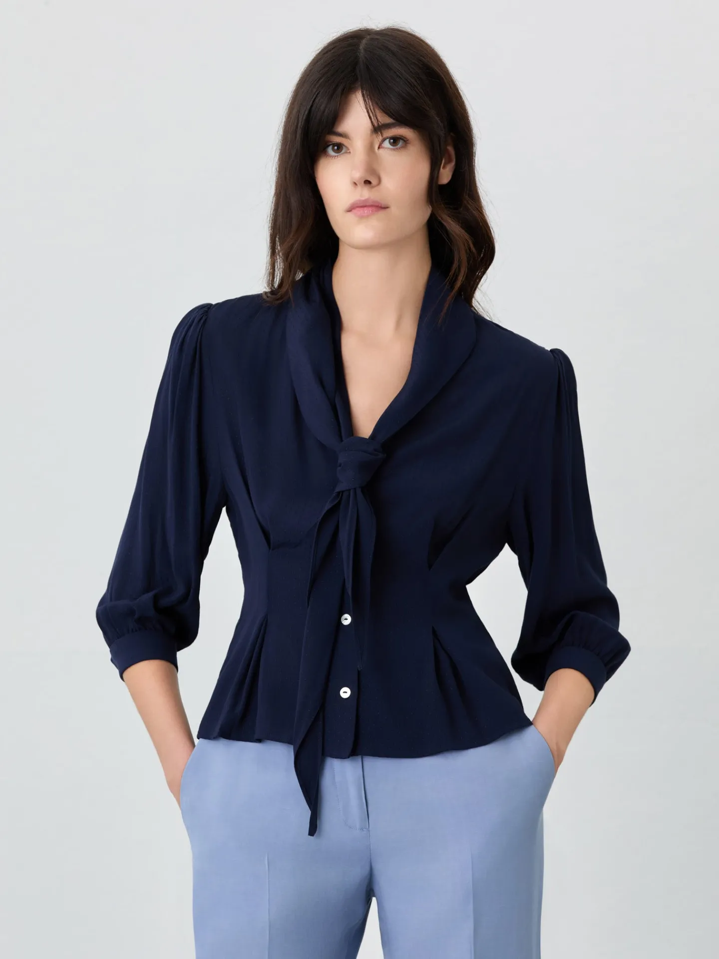Discount Slim Fit Blouse In Viscose And Lenzing Blend With Removable Scarf MULHER Blusas