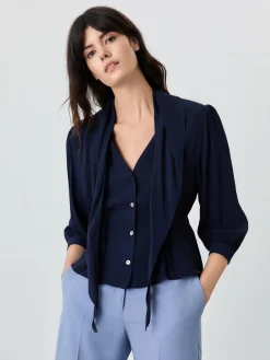 Discount Slim Fit Blouse In Viscose And Lenzing Blend With Removable Scarf MULHER Blusas