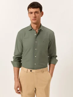 New Slim Fit Garment Dye Open Oxford Shirt in Comfort Cotton Camisas Casuais|Camisas Casuais