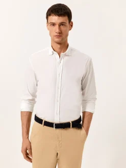 Outlet Slim Fit Garment Dye Poplin Shirt in Comfort Cotton Camisas Casuais|Camisas Casuais