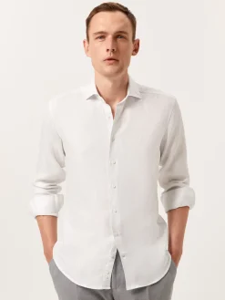 Sale Slim Fit Herringbone Linen Shirt with Newport Collar Camisas Casuais