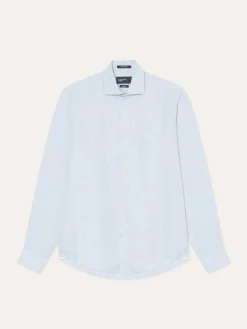 Clearance Slim Fit Herringbone Linen Shirt with Newport Collar Camisas Casuais