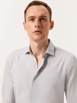 Online Slim Fit Houndstooth Cotton Linen Shirt with Open Collar Camisas Casuais