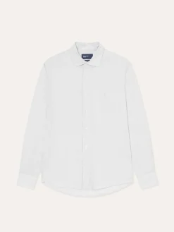 Outlet Slim Fit Houndstooth Cotton Poplin Shirt with Open Collar Camisas Casuais