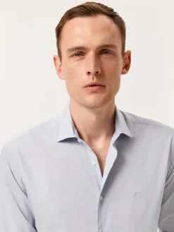 Outlet Slim Fit Houndstooth Cotton Poplin Shirt with Open Collar Camisas Casuais