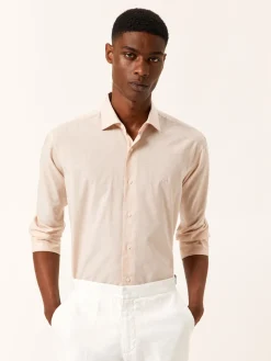 Outlet Slim Fit Houndstooth Cotton Poplin Shirt with Open Collar Camisas Casuais