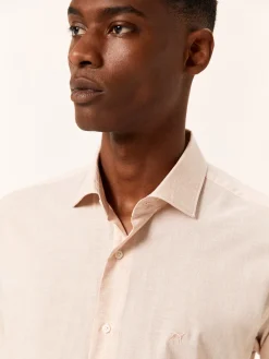 Outlet Slim Fit Houndstooth Cotton Poplin Shirt with Open Collar Camisas Casuais