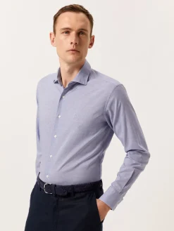 Outlet Slim Fit Houndstooth Cotton Poplin Shirt with Open Collar Camisas Casuais