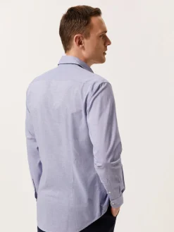 Outlet Slim Fit Houndstooth Cotton Poplin Shirt with Open Collar Camisas Casuais