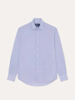 Outlet Slim Fit Houndstooth Cotton Poplin Shirt with Open Collar Camisas Casuais