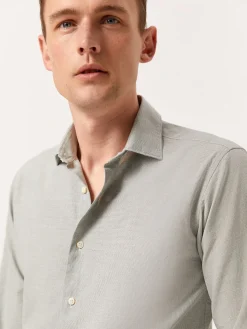 Hot Slim Fit Houndstooth Cotton Linen Shirt with Open Collar Camisas Casuais