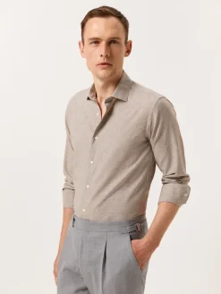 Online Slim Fit Houndstooth Cotton Linen Shirt with Open Collar Camisas Casuais