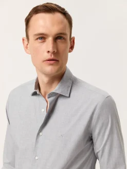 Clearance Slim Fit Mélange Cotton Shirt with Open Collar Camisas Casuais