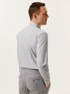 Clearance Slim Fit Mélange Cotton Shirt with Open Collar Camisas Casuais
