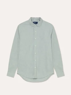 Clearance Slim Fit Mélange Cotton Shirt with Open Collar Camisas Casuais