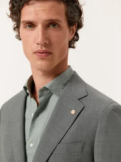 Clearance Slim Fit Mélange Cotton Shirt with Open Collar Camisas Casuais
