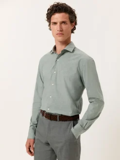 Clearance Slim Fit Mélange Cotton Shirt with Open Collar Camisas Casuais