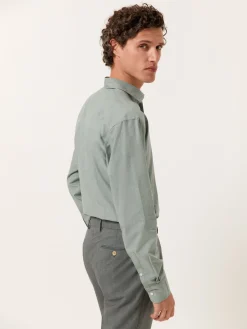 Clearance Slim Fit Mélange Cotton Shirt with Open Collar Camisas Casuais